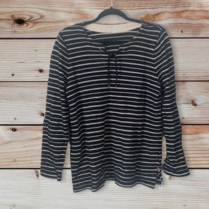 Blue and white tunic top with neck lacing by Talbots